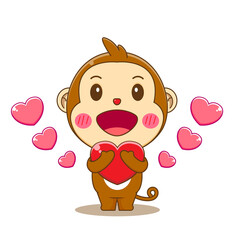 Cute monkey holding love cartoon illustration