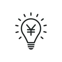 Yuan currency symbol in a lightbulb. Financial or money idea icon line style isolated on white background. Vector illustration