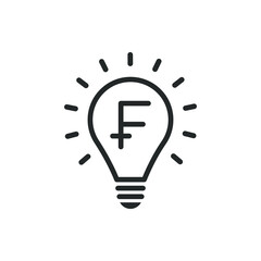 Franc currency symbol in a lightbulb. Financial or money idea icon line style isolated on white background. Vector illustration