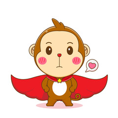 Cute monkey with cloak as super hero cartoon character illustration