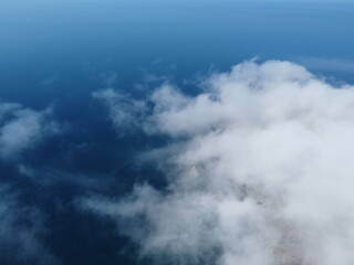 Abstract aerial nature summer ocean sunset sea and sky background. Natural sky with puffy Cumulus...