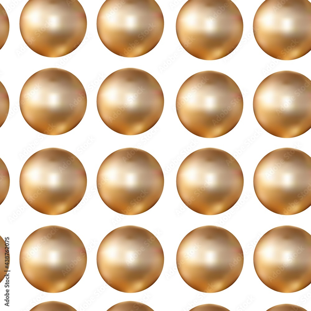 Poster seamless pattern gold pearls in 3d style on white background. geometric backdrop. metallic pattern. 