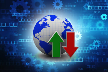 3d illustration uploading downloading arrow with globe