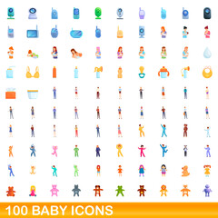 Fototapeta na wymiar 100 baby icons set. Cartoon illustration of 100 baby icons vector set isolated on white background