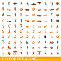 100 forest icons set. Cartoon illustration of 100 forest icons vector set isolated on white background