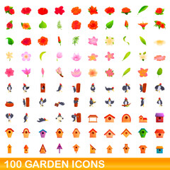 100 garden icons set. Cartoon illustration of 100 garden icons vector set isolated on white background