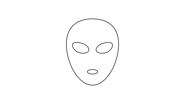 Black line Alien icon isolated on white background. Extraterrestrial alien face or head symbol. 4K Video motion graphic animation