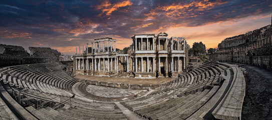 Merida Roman Theater, Mérida, Extremadura, Spain. - obrazy, fototapety, plakaty