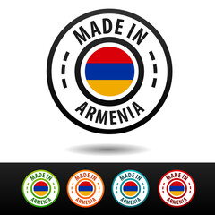 Made in Armenia badges with flag on white background.