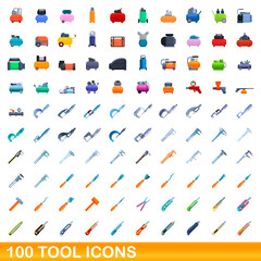 100 tool icons set. Cartoon illustration of 100 tool icons vector set isolated on white background