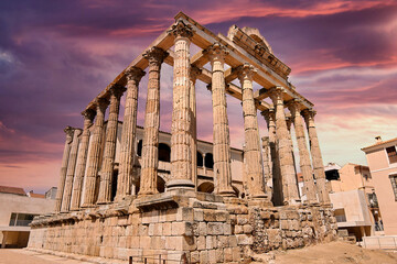 The Roman Temple of Diana in Merida, Spain - obrazy, fototapety, plakaty