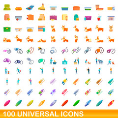 100 universal icons set. Cartoon illustration of 100 universal icons vector set isolated on white background