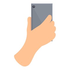 Hand holding phone icon. Cartoon of Hand holding phone vector icon for web design isolated on white background