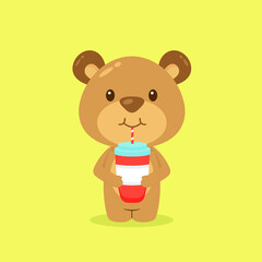 Cute Bear Drink Coffee Cartoon
