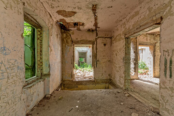 Gunaros, Serbia - May 28, 2021: The abandoned summer house "Engelman" is a legacy of the large Engelman family, built at the beginning of the 20th century.