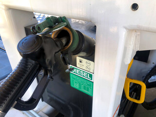 Refueling diesel fuel in industrial truck