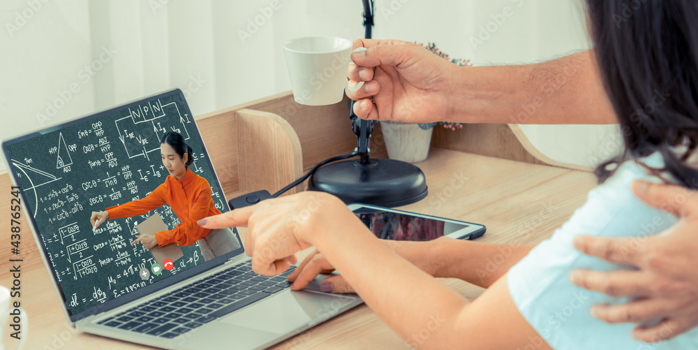 Poster e-learning and online education for student and university concept. video conference call technology