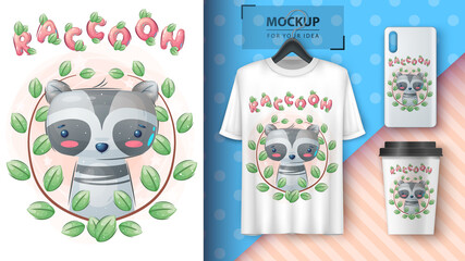 Raccoon in flower - poster and merchandising.