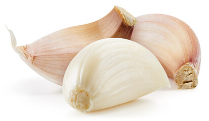 Garlic cloves isolated on white background. Garlic Clipping path. Fresh organic garlic.