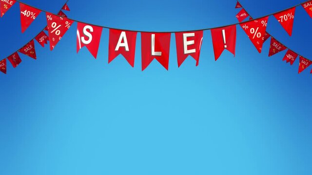 Hanging pennants set with the message Sale!
