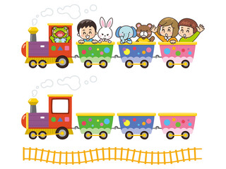 Fototapeta premium 子供と動物が乗っているカワイイ汽車