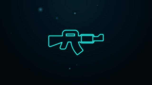 Glowing neon line M16A1 rifle icon isolated on black background. US Army M16 rifle. 4K Video motion graphic animation