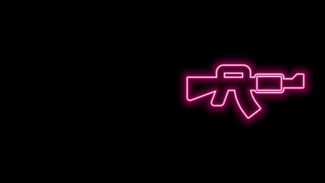 Glowing neon line M16A1 rifle icon isolated on black background. US Army M16 rifle. 4K Video motion graphic animation