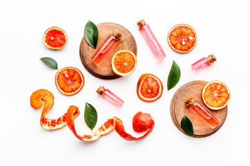 Organic bio cosmetic with vitamin c and citrus fruits. Top view