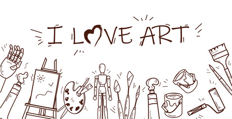 A set of tools for drawing and creating in a linear style. Frame, border for your design with space for text. Contour image of art objects. EPS10