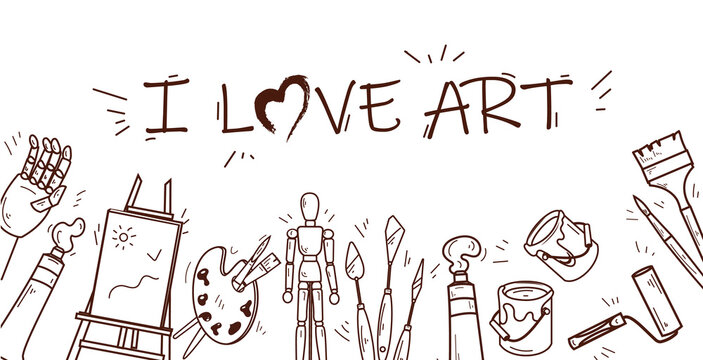 A set of tools for drawing and creating in a linear style. Frame, border for your design with space for text. Contour image of art objects. EPS10