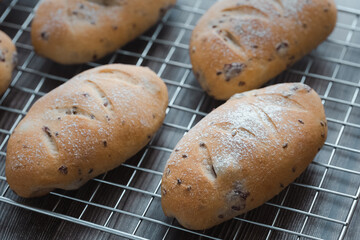 cranberry and walnut bread on rack