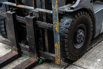 close up forklift truck loading