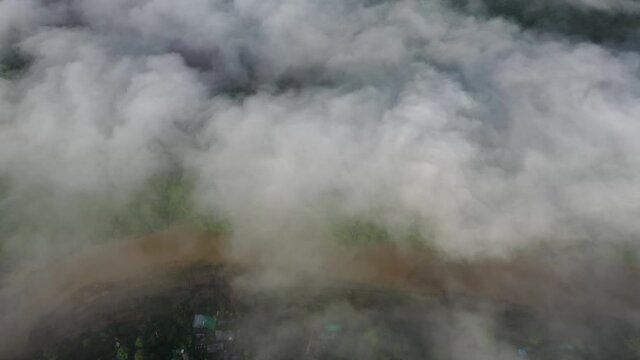 Aerial view of beautiful landscape with mountains and forest near Bagaichhari township, Chittagong, Bangladesh.