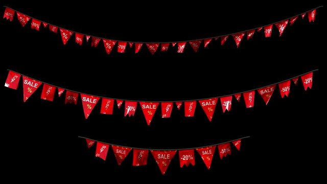 Hanging pennants with the word Sale! with Alpha Channel Mask in 4K