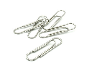 Steel paper clips, accessory of office stationery, Isolated on white background