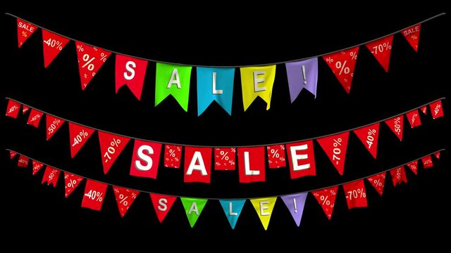 Hanging pennants with the word Sale! with Alpha Channel Mask in 4K
