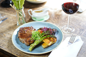 Steak courgette and hand cut chips
