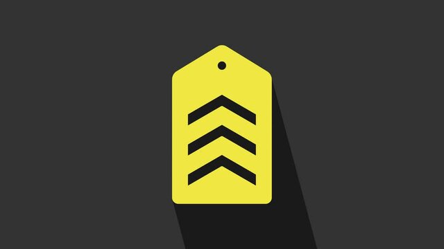 Yellow Chevron icon isolated on grey background. Military badge sign. 4K Video motion graphic animation