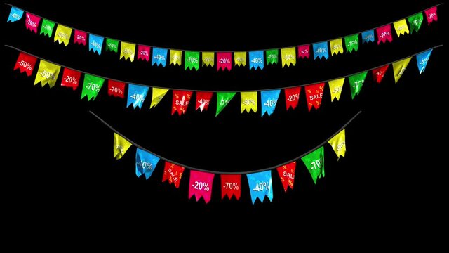 Hanging pennants with the word Sale! with Alpha Channel Mask in 4K