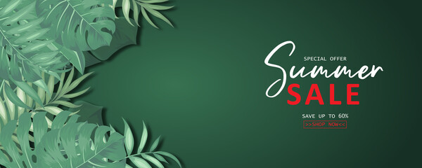 Elegant summer sale banner design with tropical theme