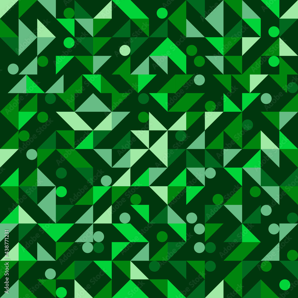 Poster green circles and triangles pattern. vector seamless decorative shapes. abstract green wallpaper or 