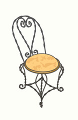 Black wrought iron vintage furniture chair in flat vector illustration art design