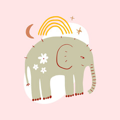 Cute nursery elephant. Childish african animal pre-made square poster, brochure, greeting card, cover or invitation.