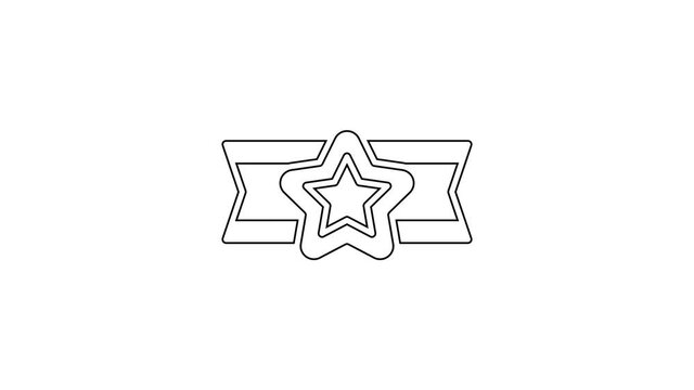 Black line Star American military icon isolated on white background. Military badges. Army patches. 4K Video motion graphic animation