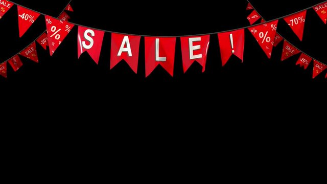 Hanging pennants with the word Sale! with Alpha Channel Mask in 4K