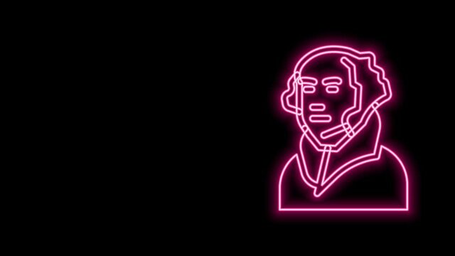 Glowing neon line George Washington icon isolated on black background. 4K Video motion graphic animation