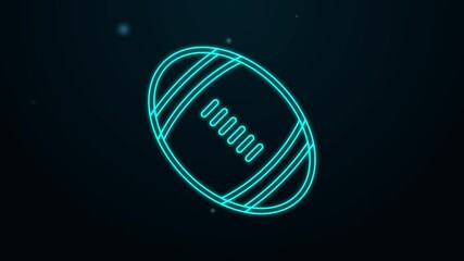 Glowing neon line American Football ball icon isolated on black background. Rugby ball icon. Team sport game symbol. 4K Video motion graphic animation