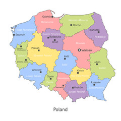 vector illustration administrative map of Poland with regions