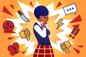 Cyberbullying of teenage girl wearing school uniform