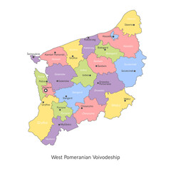 vector illustration: administrative map of Poland. West Pomeranian Voivodeship map with gminas